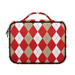 Beige Red And White Argyle Pattern Print Briefcase Bible Bag