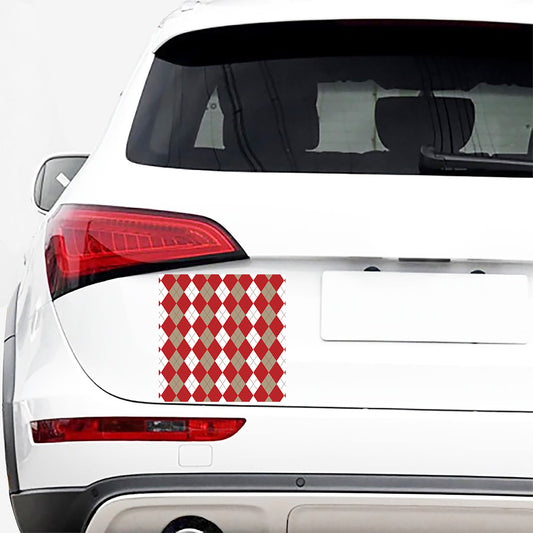 Beige Red And White Argyle Pattern Print Car Sticker