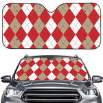 Beige Red And White Argyle Pattern Print Car Windshield Sun Shade