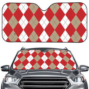 Beige Red And White Argyle Pattern Print Car Windshield Sun Shade