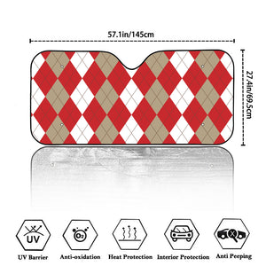 Beige Red And White Argyle Pattern Print Car Windshield Sun Shade