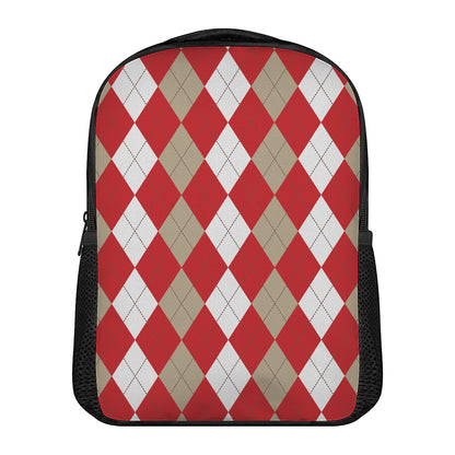Beige Red And White Argyle Pattern Print Casual Backpack