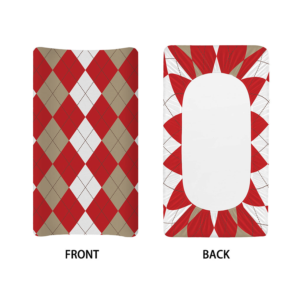 Beige Red And White Argyle Pattern Print Changing Pad Cover