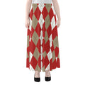 Beige Red And White Argyle Pattern Print Chiffon Maxi Skirt
