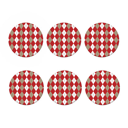 Beige Red And White Argyle Pattern Print Coaster Set