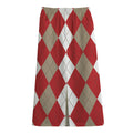 Beige Red And White Argyle Pattern Print Cotton Front Slit Maxi Skirt