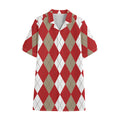 Beige Red And White Argyle Pattern Print Cotton Hawaiian Shirt