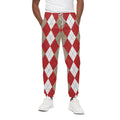 Beige Red And White Argyle Pattern Print Cotton Sweatpants