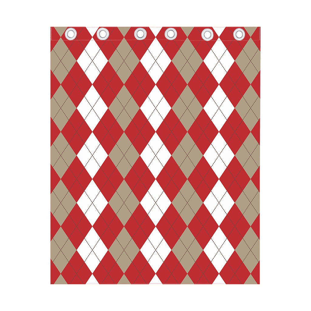 Beige Red And White Argyle Pattern Print Curtain
