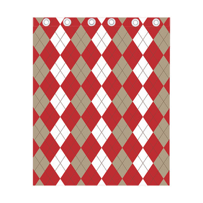 Beige Red And White Argyle Pattern Print Curtain