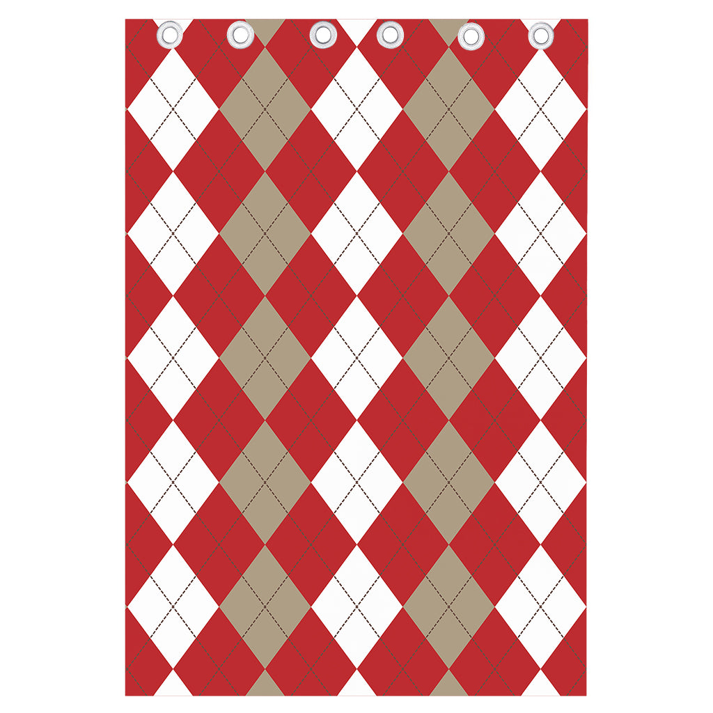 Beige Red And White Argyle Pattern Print Curtain