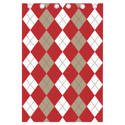 Beige Red And White Argyle Pattern Print Curtain