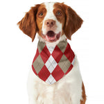 Beige Red And White Argyle Pattern Print Dog Bandana