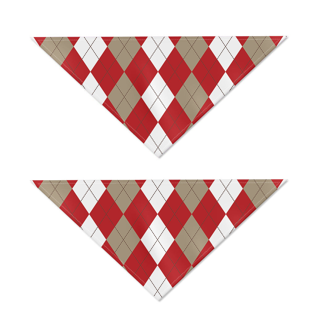 Beige Red And White Argyle Pattern Print Dog Bandana