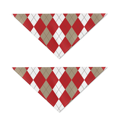 Beige Red And White Argyle Pattern Print Dog Bandana