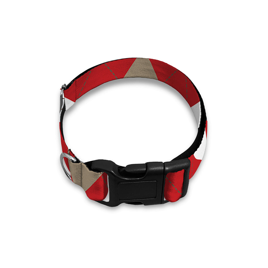 Beige Red And White Argyle Pattern Print Dog Collar
