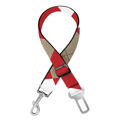 Beige Red And White Argyle Pattern Print Dog Seat Belt