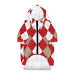 Beige Red And White Argyle Pattern Print Dog Zip Up Hoodie