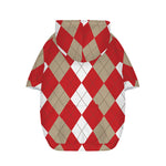 Beige Red And White Argyle Pattern Print Dog Zip Up Hoodie