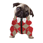 Beige Red And White Argyle Pattern Print Dog Zip Up Jacket