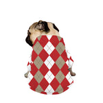 Beige Red And White Argyle Pattern Print Dog Zip Up Jacket