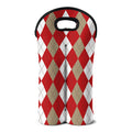 Beige Red And White Argyle Pattern Print Double Neoprene Wine Tote