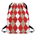 Beige Red And White Argyle Pattern Print Drawstring Backpack