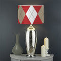 Beige Red And White Argyle Pattern Print Drum Lamp Shade
