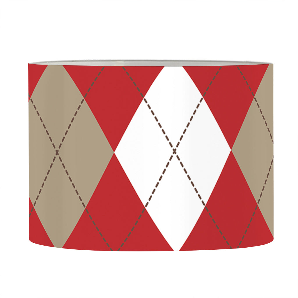 Beige Red And White Argyle Pattern Print Drum Lamp Shade