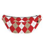 Beige Red And White Argyle Pattern Print Fanny Pack