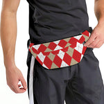 Beige Red And White Argyle Pattern Print Fanny Pack