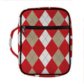 Beige Red And White Argyle Pattern Print Front Pocket Bible Bag