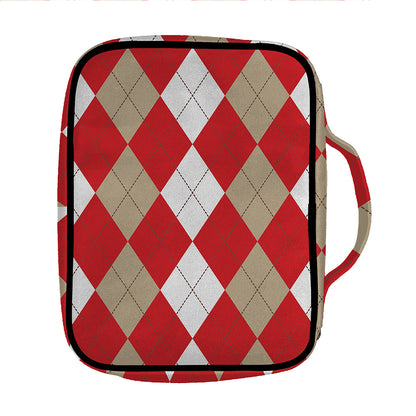 Beige Red And White Argyle Pattern Print Front Pocket Bible Bag