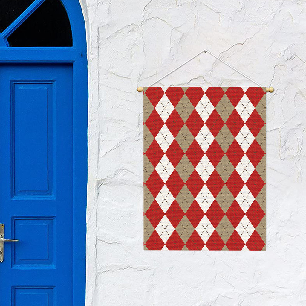 Beige Red And White Argyle Pattern Print Garden Flag