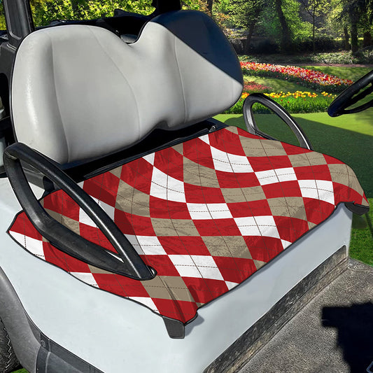 Beige Red And White Argyle Pattern Print Golf Cart Seat Cover