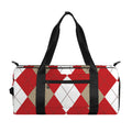 Beige Red And White Argyle Pattern Print Gym Bag