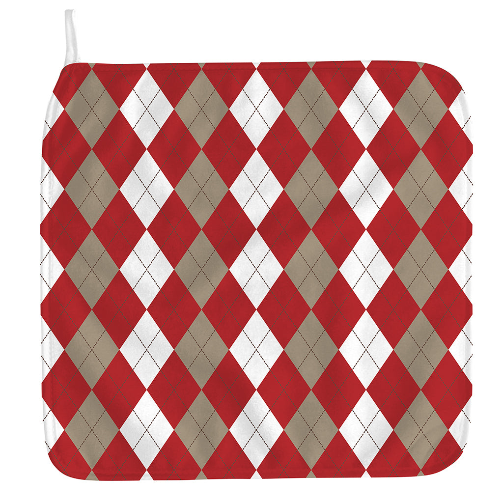 Beige Red And White Argyle Pattern Print Hand Towel