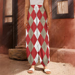 Beige Red And White Argyle Pattern Print Harem Pants