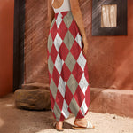 Beige Red And White Argyle Pattern Print Harem Pants