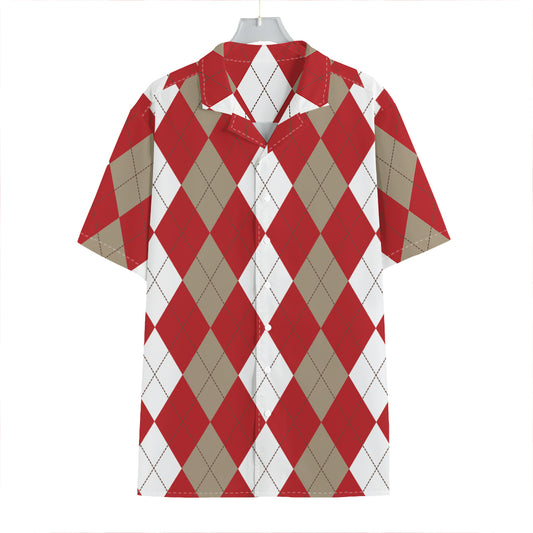 Beige Red And White Argyle Pattern Print Hawaiian Shirt