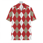 Beige Red And White Argyle Pattern Print Hawaiian Shirt