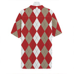 Beige Red And White Argyle Pattern Print Hawaiian Shirt