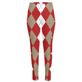 Beige Red And White Argyle Pattern Print High-Waisted Pocket Leggings
