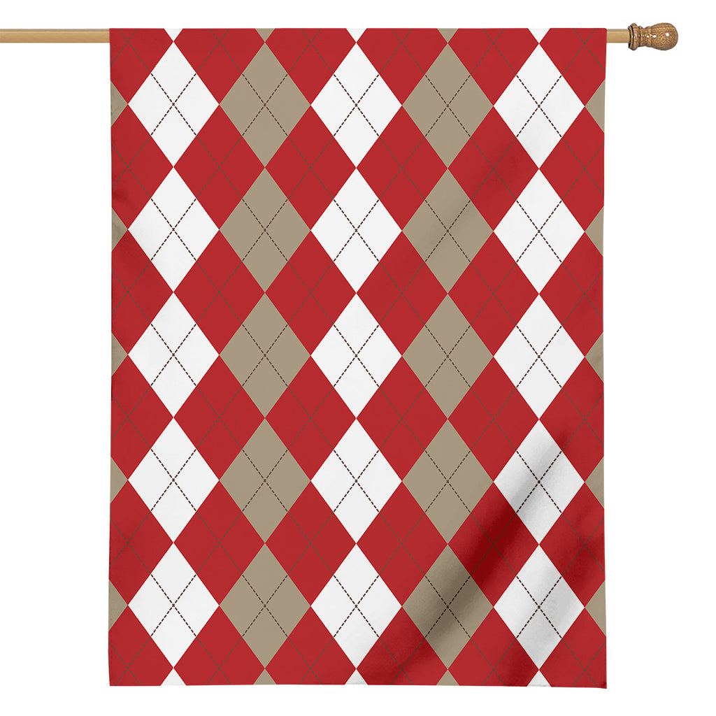 Beige Red And White Argyle Pattern Print House Flag