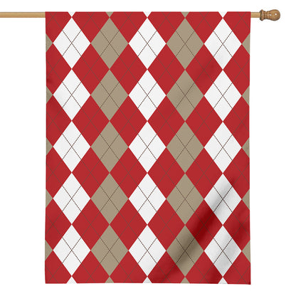 Beige Red And White Argyle Pattern Print House Flag