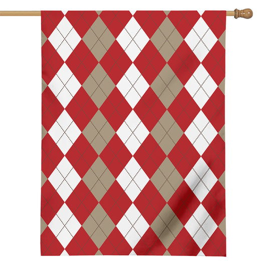 Beige Red And White Argyle Pattern Print House Flag