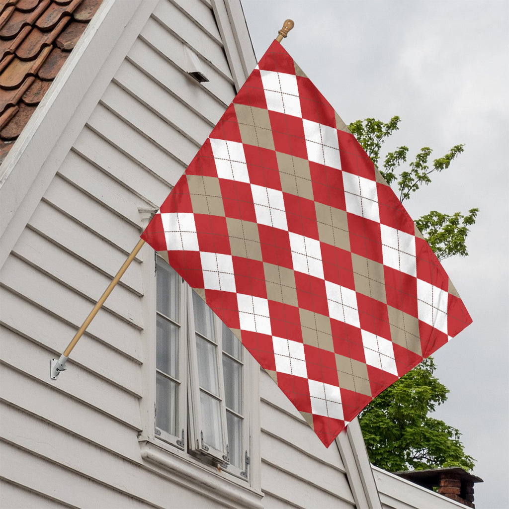 Beige Red And White Argyle Pattern Print House Flag