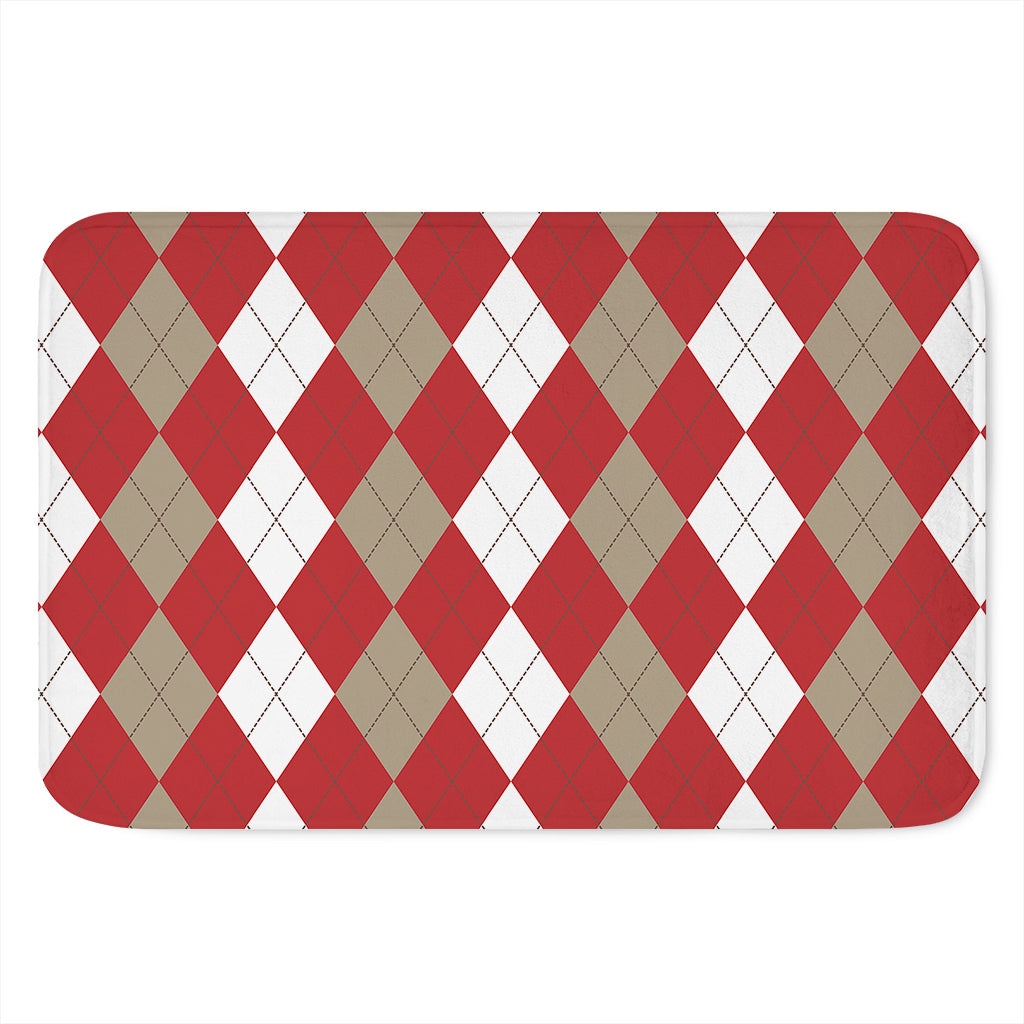 Beige Red And White Argyle Pattern Print Indoor Door Mat