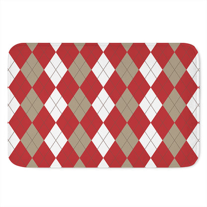 Beige Red And White Argyle Pattern Print Indoor Door Mat