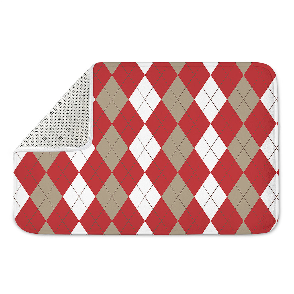Beige Red And White Argyle Pattern Print Indoor Door Mat